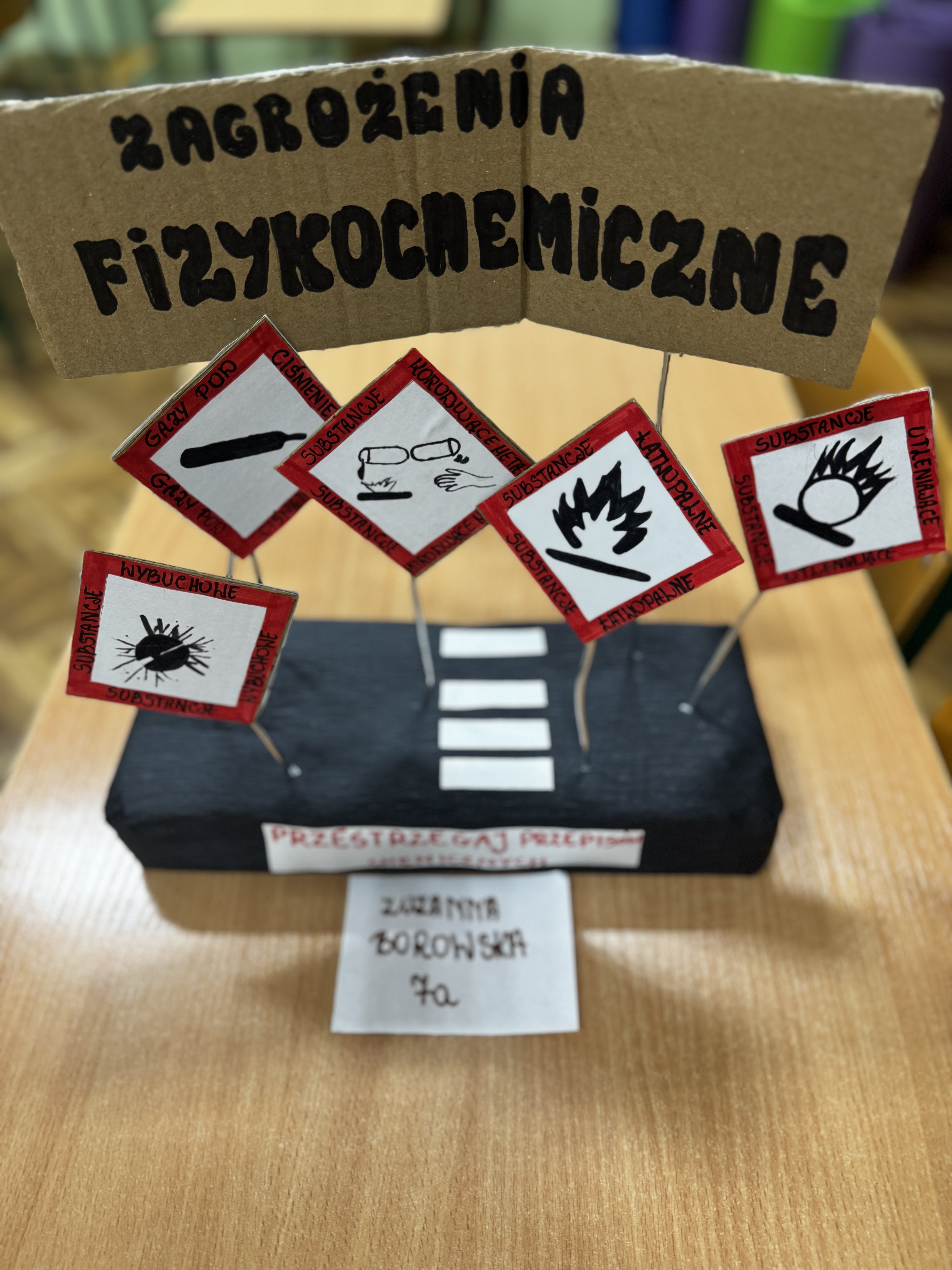 Piktogramy na&nbsp;patyczkach wbitych w&nbsp;steropian