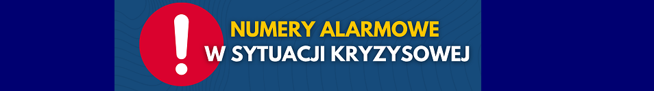 Na niebieskim tle informacja : numery alarmowe