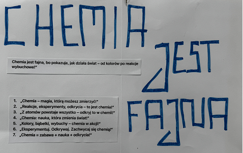 Plakat - grafika: napisy dlaczego warto uczyć się chemii