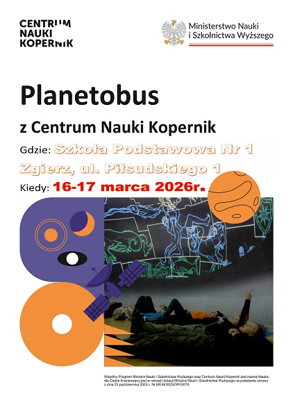 Plakat Centrum Nauki Kopernik informujący o&nbsp;zajęciach w&nbsp;szkole