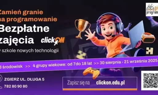 Baner firmowy reklamujący zajęcia programowania clikON