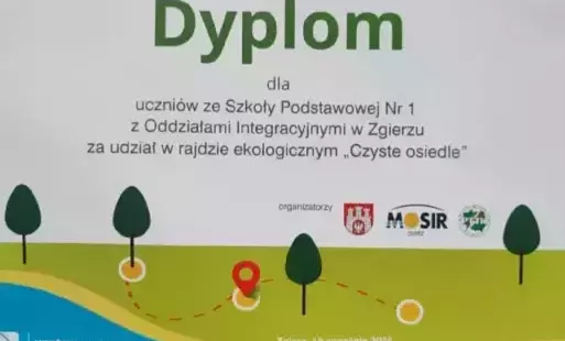 Dyplom dla szkoły za udział w rajdzie ekologicznym "Czyste osiedle"