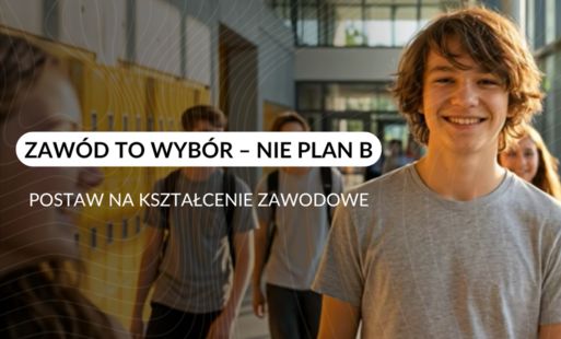 Grafika ze strony MEN-Uśmiechnięty chłopiec na szkolnym korytarzu. W tle inni uczniowie